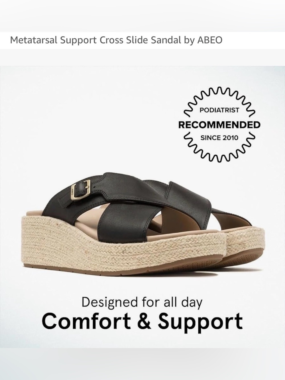 ABEO Solstice Cross Black Strap Women's Espadrille Slide Sandals size 7.5